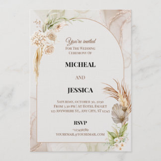 Carte d'invitation de mariage florale élégante