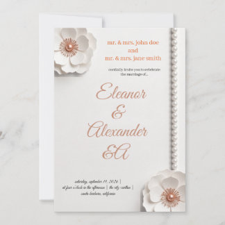 Carte d'invitation de mariage florale perle or ros