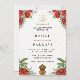Carte d'invitation de mariage indien rose rouge él