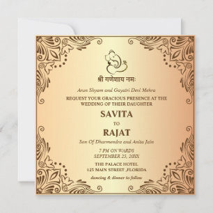 Carte d'invitation de mariage indien traditionnel