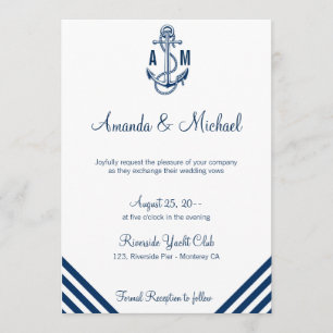 Carte d'invitation de mariage nautique