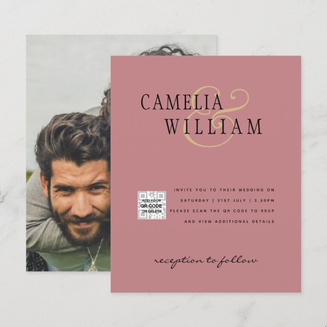 Carte d'invitation de mariage photo à budget avec  (Devant / Derrière)