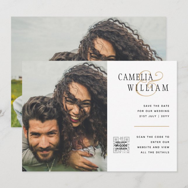 Carte d'invitation de mariage photo avec code QR d (Devant / Derrière)