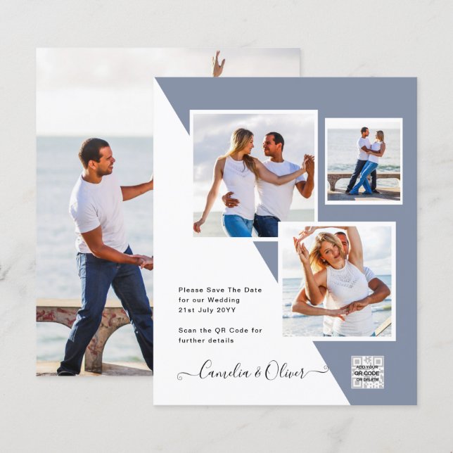 Carte d'invitation de mariage photo budget Code QR (Devant / Derrière)