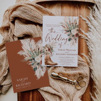 Carte d'invitation de mariage rustique western aut