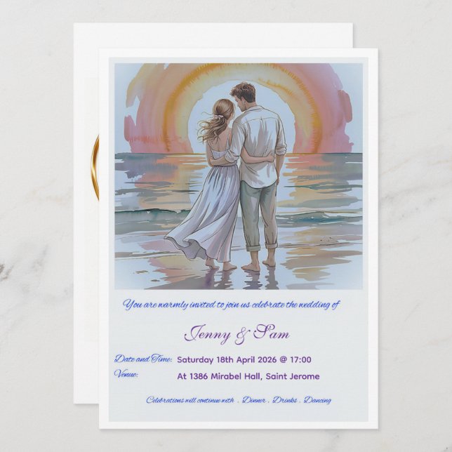 Carte d'invitation de mariage simple boho (Devant / Derrière)