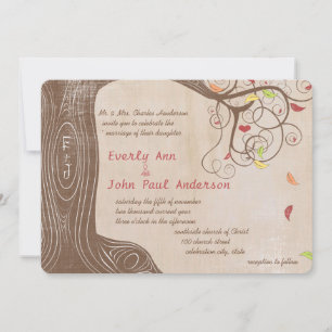 Carte d'invitation de mariage sur papier brun avec