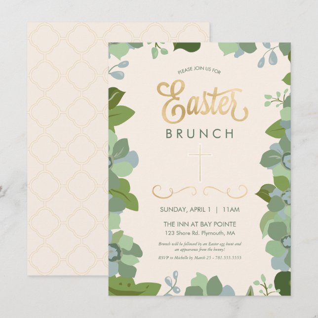 Carte d'invitation de Pâques - Floral, Personnalis (Devant / Derrière)