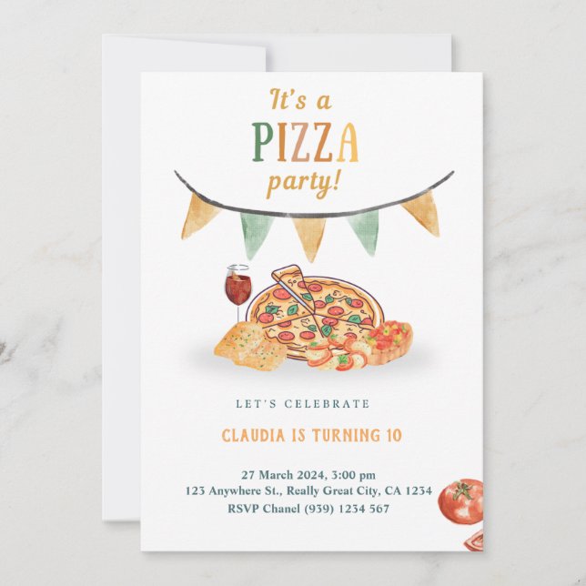 Carte d'invitation de Pizza moderne esthétique (Devant)