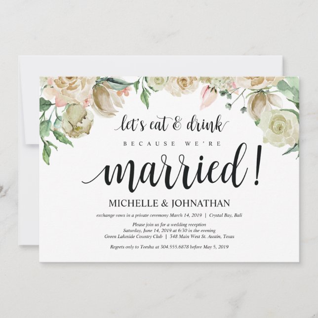 Carte d'invitation de réception de mariage en fuit (Devant)