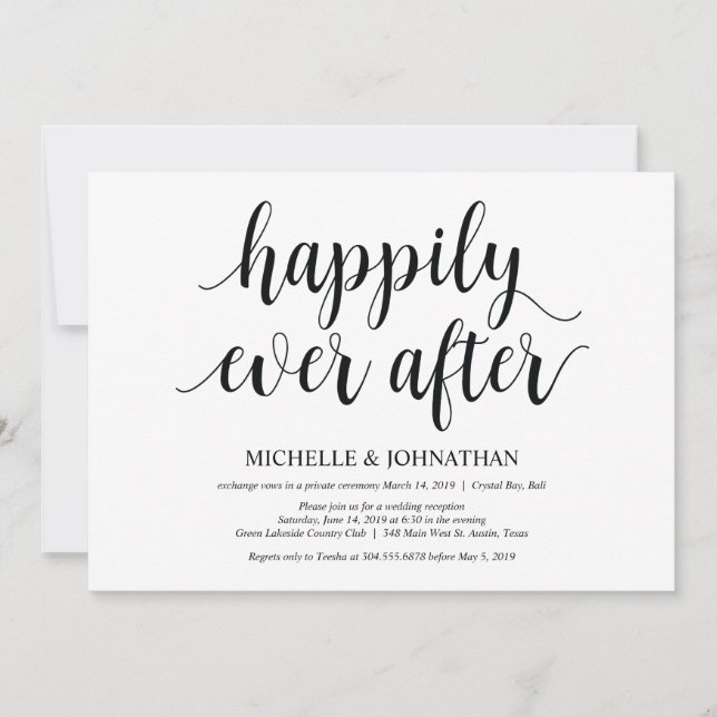 Carte d'invitation de réception de mariage intime  (Devant)