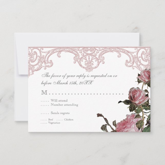Carte d'Invitation de réponse RSVP - Rose Trellis  (Devant)