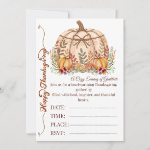Carte d'invitation de Thanksgiving Citrouille Cosy