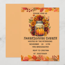 CARTE D'INVITATION DE THANKSGIVING POUR LES POTS D