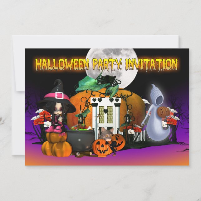 Carte d'invitation d'Halloween - Dessin Halloween  (Devant)