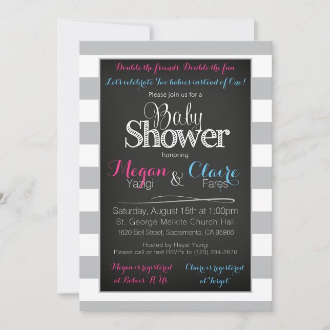Carte d'invitation du Baby shower Chalkboard coed (Devant)