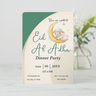 Carte d'invitation Eid Al Adha mouton vert poussié