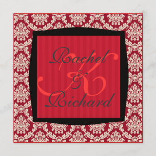 CARTE D'INVITATION ÉLÉGANTE EN DAMAS ROUGE POUR RE