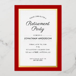 Carte d'invitation en feuille d'or rouge pour fête