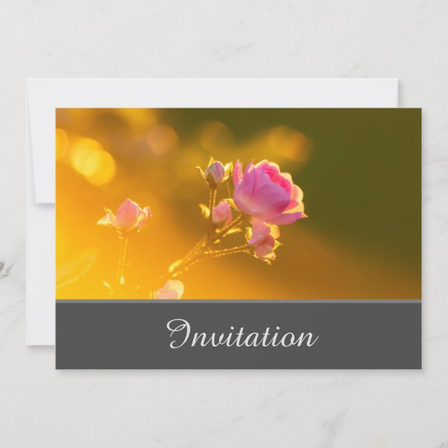 Carte d'invitation enchantée avec rose rose (Devant)
