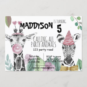 CARTE D'INVITATION ENFANTS Aquarelle Safari  ANIMA