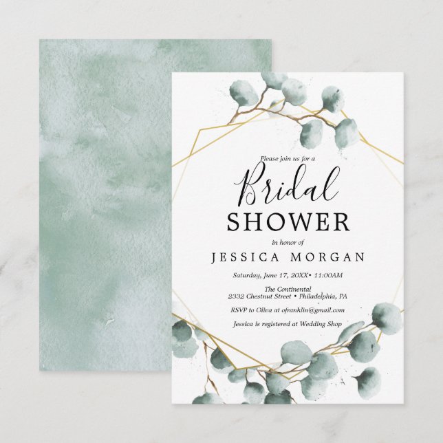 Carte d'invitation Eucalyptus Green Bridal Shower (Devant / Derrière)