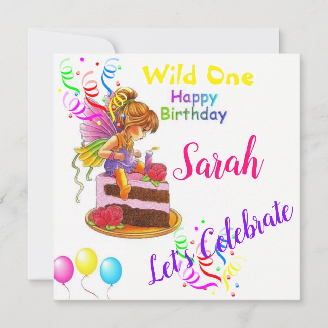 Carte d'invitation fée pour un joyeux anniversaire (Devant)