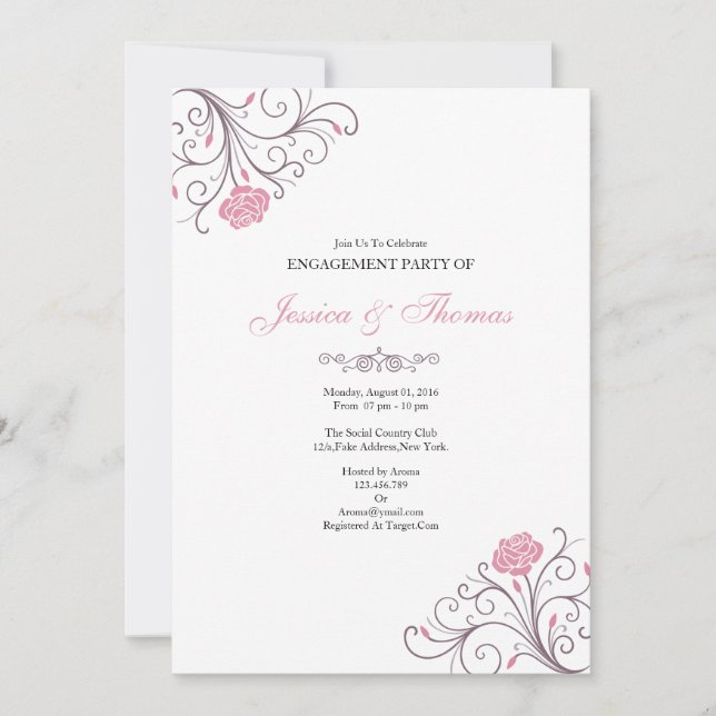 Carte d'invitation Fiançailles floral romantique (Devant)