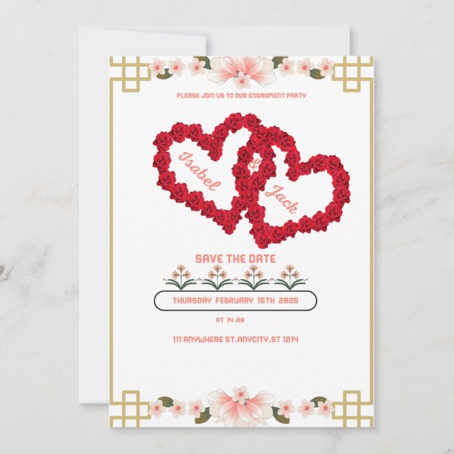 Carte d'invitation fiançaillesTaille : 5" x 7" (Devant)