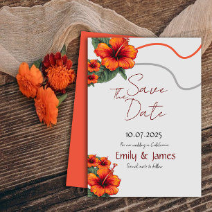 Carte d'invitation Fleurs Orange Enregistrez la da