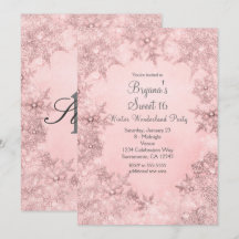 Carte d'invitation Flocons de neige rose pastel Me