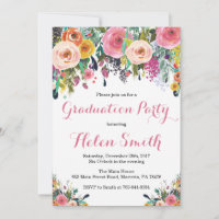 Carte d'invitation Floral Graduation Party