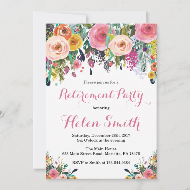 Carte d'invitation Floral Retirement Party (Devant)