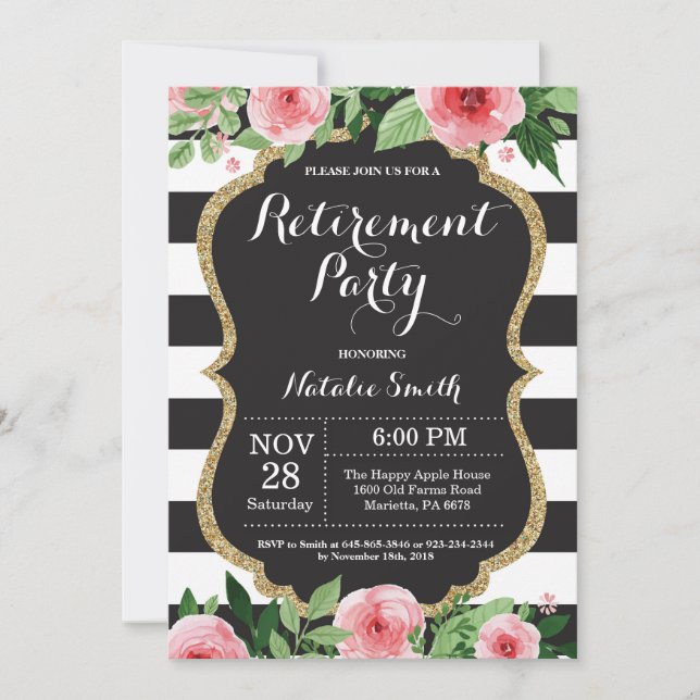 Carte d'invitation Floral Retirement Party (Devant)