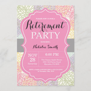 Carte d'invitation Floral Retirement Party Pink