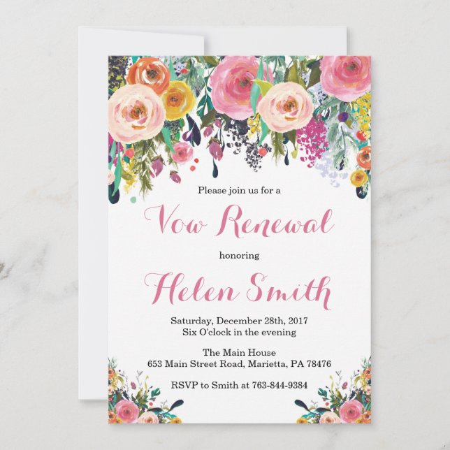 Carte d'invitation Floral Vow Renewal (Devant)