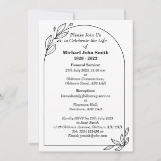 Carte d'invitation funéraire minimaliste personnal
