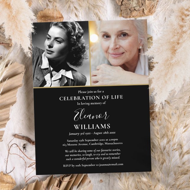 Carte d'invitation funéraire pour célébration de v (2 Photo Celebration of Life Funeral Invitation)
