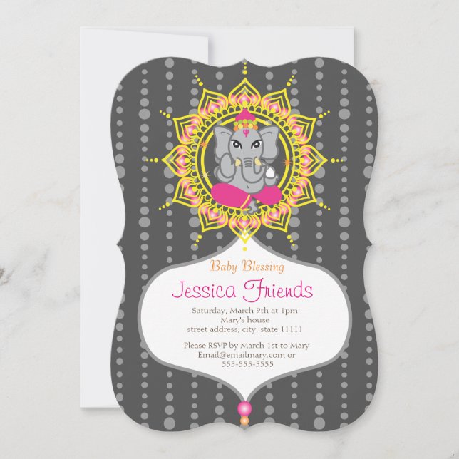 Carte d'invitation Ganesha fille Baby shower 5" x  (Devant)
