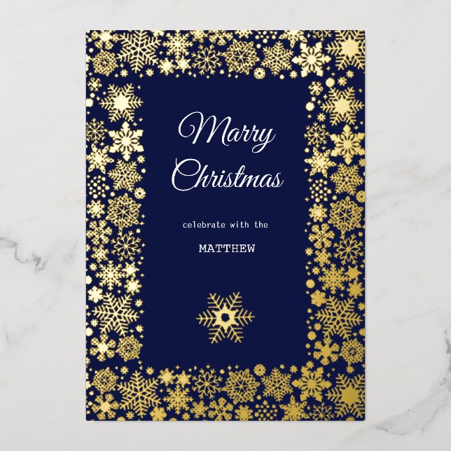 Carte d'invitation Gold Snowflake Frame Holiday (Recto)
