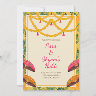 Carte d'invitation Haldi indienne | Carte jaune au