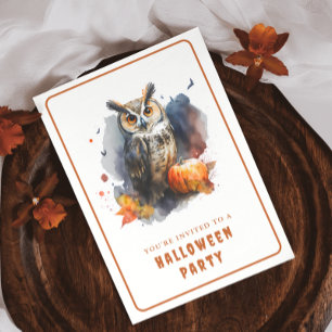 Carte d'invitation Halloween Chouette d'aquarelle