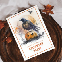 Carte d'invitation Halloween Crow Watercolor