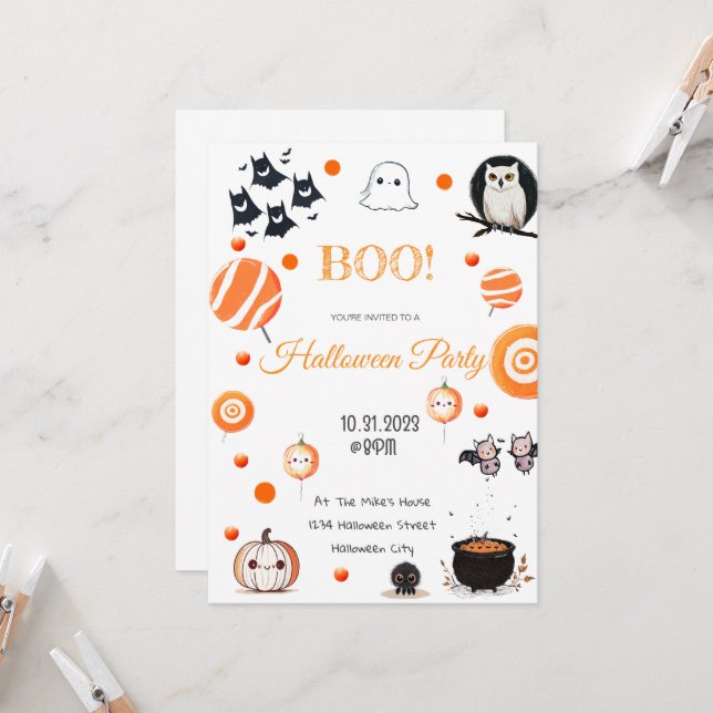 Carte d'invitation Halloween modifiable (Devant/Arrière en situation)