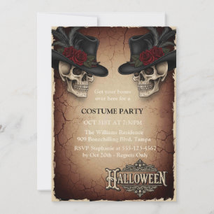 Carte d'invitation Halloween vintage Crânes goth