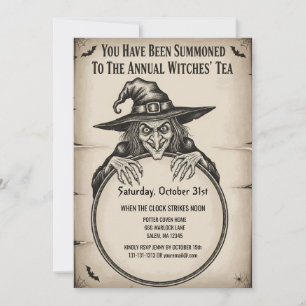 Carte d'invitation Halloween vintage Sorcière