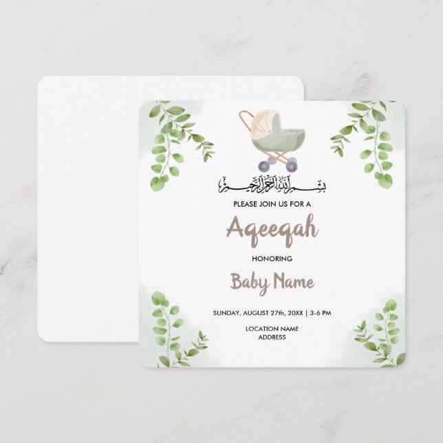 Carte d'invitation Instantanée Aqeeqah Aqiqah de s (Devant / Derrière)