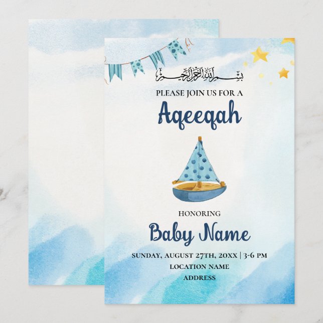 Carte d'invitation Instantanée Editable Aqeeqah Aq (Devant / Derrière)