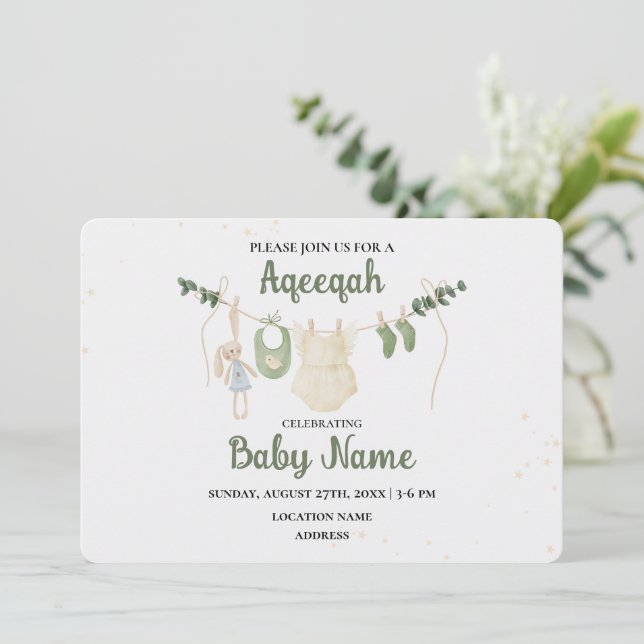 Carte d'invitation instantanée modifiable Aqeeqah  (Debout devant)