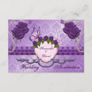 Carte d'invitation Mariage damassé Rose Purple